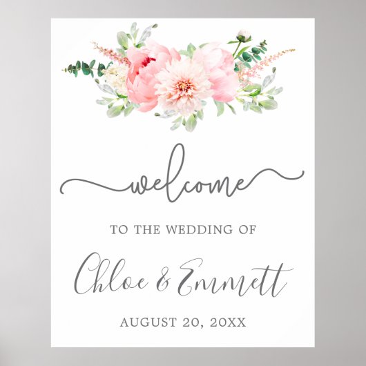 Rustic Pink Pony Floral Wedding Welkom Poster (Voorkant)