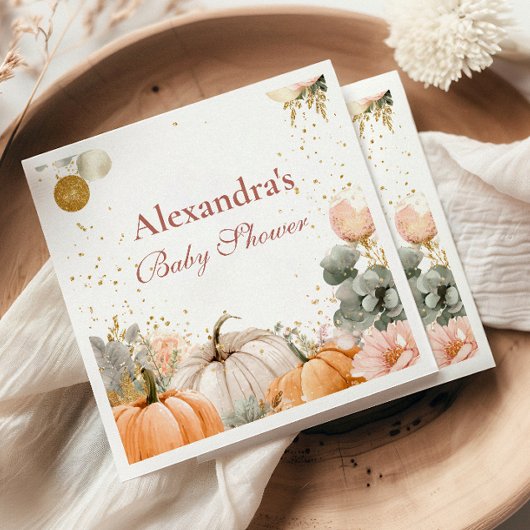 Rustic Pink Pumpkin Baby shower Servet