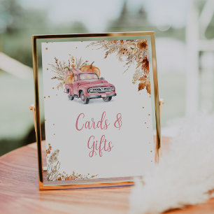 Rustic Pink Pumpkin Truck Baby shower Sign Foto Afdruk