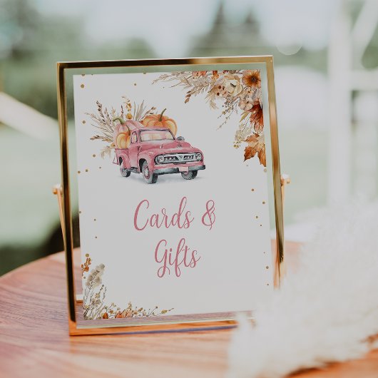 Rustic Pink Pumpkin Truck Baby shower Sign Foto Afdruk