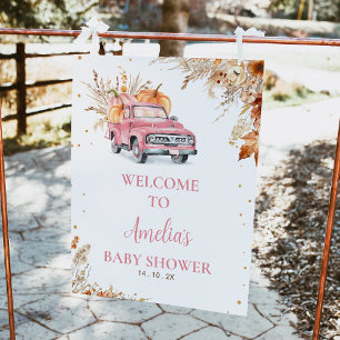 Rustic Pink Pumpkin Truck Baby shower Welkomstbord Foto Afdruk