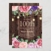 Rustic Pink Purple Flowers String Lights 100th Kaart (Voorkant / Achterkant)