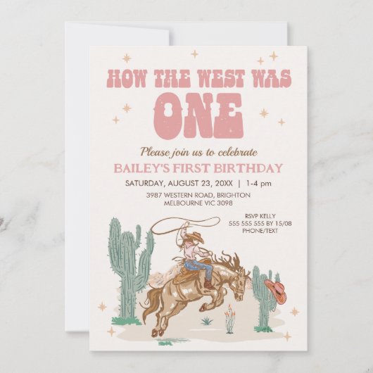 Rustic Pink Retro Hoe West was een 1e verjaardag Kaart (Voorkant)