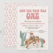 Rustic Pink Retro Hoe West was een 1e verjaardag Kaart (Voorkant / Achterkant)