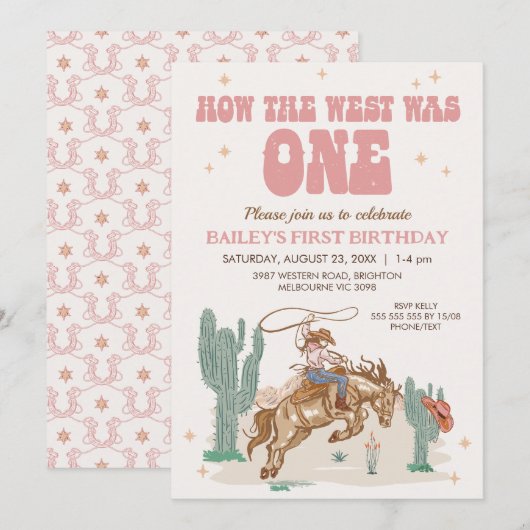 Rustic Pink Retro Hoe West was een 1e verjaardag Kaart (Voorkant / Achterkant)