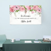 Rustic Pink Rose Bloemen Afstudeerfeest Welkom Spandoek (Beurs)