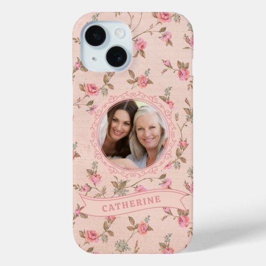 Rustic Pink Rose Custom iPhone 15 Case (Achterkant)