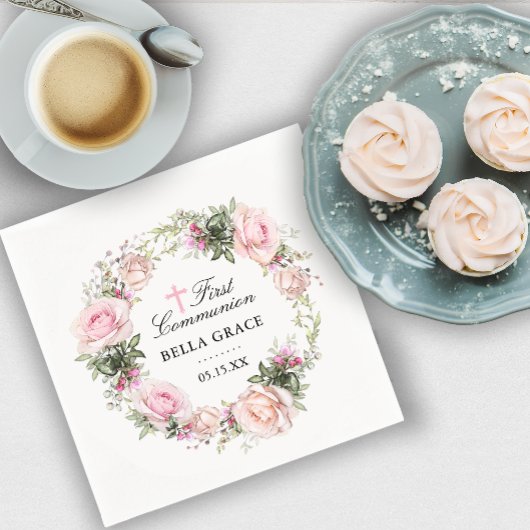 Rustic Pink Rose Floral First Community Servet