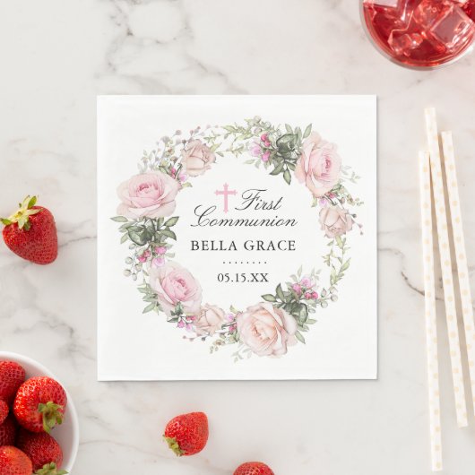 Rustic Pink Rose Floral First Community Servet (Insitu)