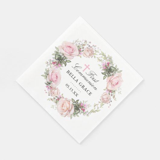 Rustic Pink Rose Floral First Community Servet (Hoek)