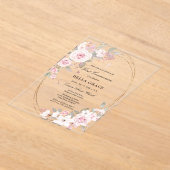 Rustic Pink Rose Floral First Heilige Communie Acryl Uitnodigingen (Laagn)