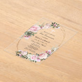 Rustic Pink Rose Floral First Heilige Communie Acryl Uitnodigingen (Laagn)