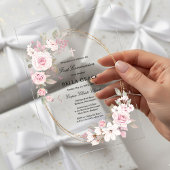 Rustic Pink Rose Floral First Heilige Communie Acryl Uitnodigingen