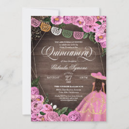 Rustic Pink Roses Charro Quince Dress Quinceañera Kaart