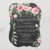 Rustic Pink Roses Krijtbord Engagement Party Kaart (Voorkant / Achterkant)