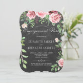 Rustic Pink Roses Krijtbord Engagement Party Kaart (Staand voorkant)