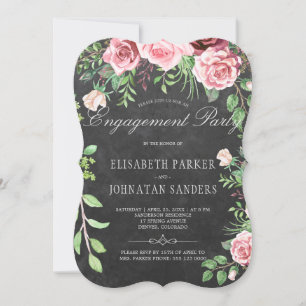 Rustic Pink Roses Krijtbord Engagement Party Kaart
