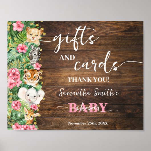 Rustic Pink Safari Animal Gift & Cards Baby Shower Poster (Voorkant)