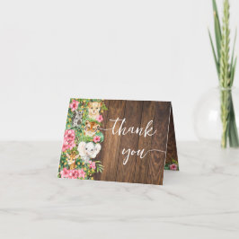 Rustic Pink Safari Shower Thank You Folded Card Bedankkaart