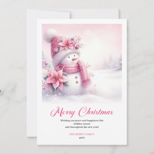 Rustic Pink Snowman Printable Winter Scene Greetin Feestdagenkaart (Voorkant)