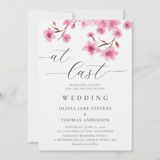 Rustic Pink Spring Cherry Blossom op laatste bruil Kaart (Voorkant)