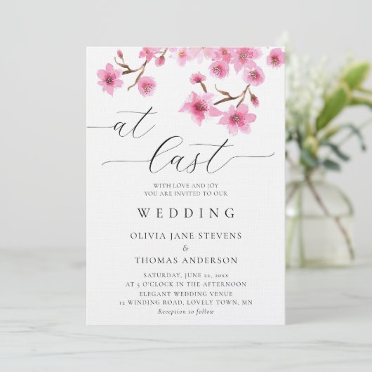 Rustic Pink Spring Cherry Blossom op laatste bruil Kaart (Staand voorkant)