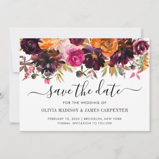 Rustic Pink Terracotta Burgundy Red Floral Wedding Save The Date (Voorkant)