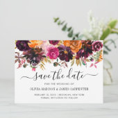 Rustic Pink Terracotta Burgundy Red Floral Wedding Save The Date (Staand voorkant)