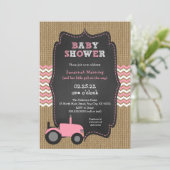 Rustic Pink Tractor meisje Baby shower Kaart (Staand voorkant)
