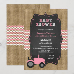 Rustic Pink Tractor meisje Baby shower Kaart