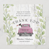 Rustic Pink  Truck Greenery Afstuderen Bedankkaart (Voorkant / Achterkant)