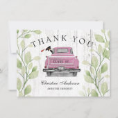 Rustic Pink  Truck Greenery Afstuderen Bedankkaart (Voorkant)