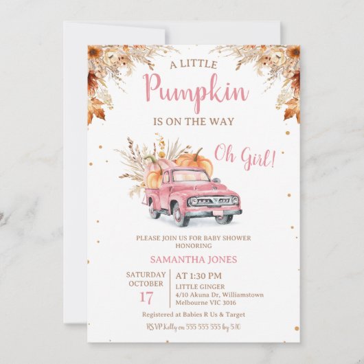 Rustic Pink Truck Little Pumpkin Baby shower Kaart (Voorkant)