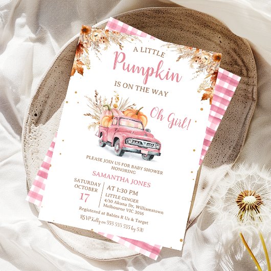 Rustic Pink Truck Little Pumpkin Baby shower Kaart