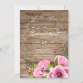 Rustic Pink Watercolor Poppies Quinceañera Kaart (Voorkant)
