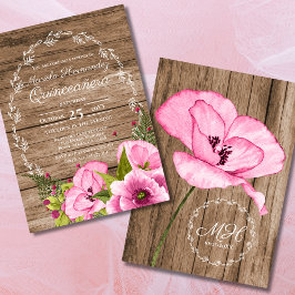 Rustic Pink Watercolor Poppies Quinceañera Kaart