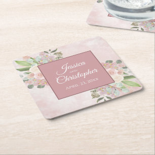 Rustic Pink Waterverf Floral Bohemian Wedding Kartonnen Onderzetters
