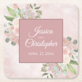 Rustic Pink Waterverf Floral Bohemian Wedding Kartonnen Onderzetters (Voorkant)