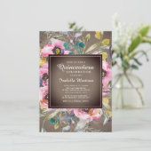 Rustic Pink Waterverf Floral Brown Quinceañera Kaart (Staand voorkant)