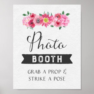 Rustic Pink Waterverf Floral Foto Booth Sign Poster