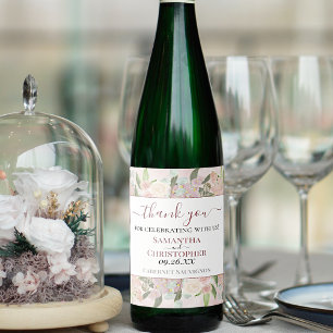 Rustic Pink Waterverf Floral Hartelijk dank voor h Wijn Etiket