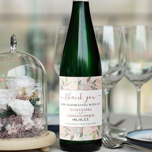 Rustic Pink Waterverf Floral Hartelijk dank voor h Wijn Etiket