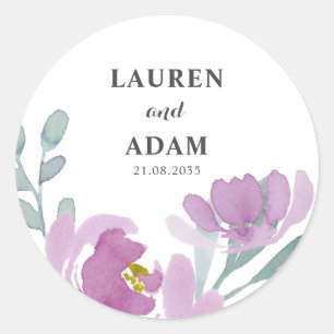 Rustic Pink Waterverf Floral Wedding Ronde Sticker