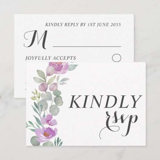 Rustic Pink Waterverf Floral Wedding RSVP Kaartje (Voorkant / Achterkant)