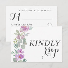 Rustic Pink Waterverf Floral Wedding RSVP Kaartje
