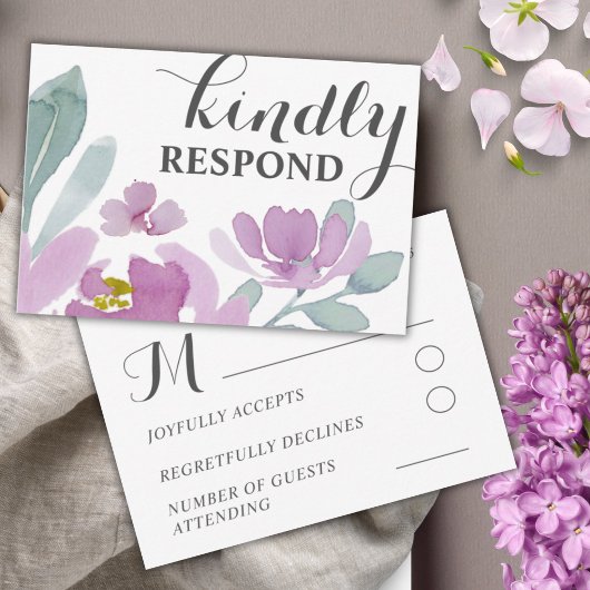 Rustic Pink Waterverf Floral Wedding RSVP Kaartje