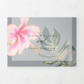 Rustic Pink Waterverf Hibiscus Floral Wedding Drieluik Uitnodiging (Cover)