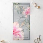Rustic Pink Waterverf Hibiscus Floral Wedding Drieluik Uitnodiging (Binnen)