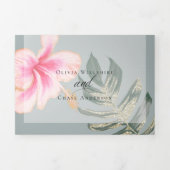 Rustic Pink Waterverf Hibiscus Floral Wedding Tri Drieluik Uitnodiging (Cover)