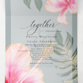 Rustic Pink Waterverf Hibiscus Floral Wedding Tri Drieluik Uitnodiging (Binnenkant midden)